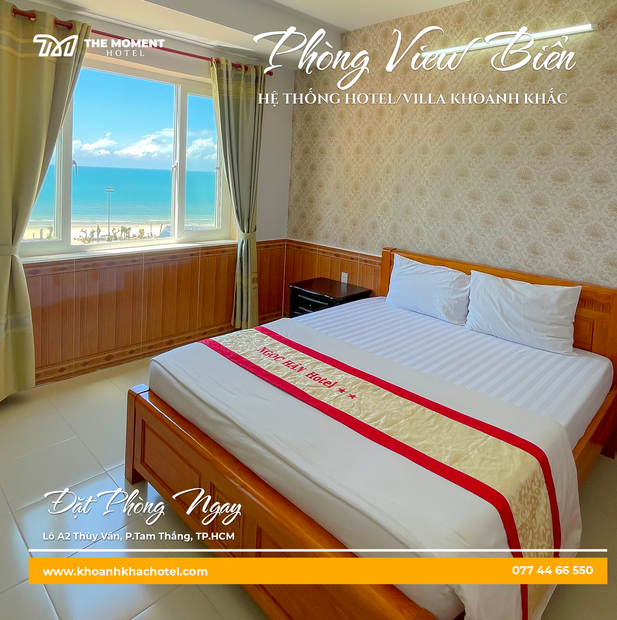 Phòng giường đơn view biển của Ngọc Hân Hotel.